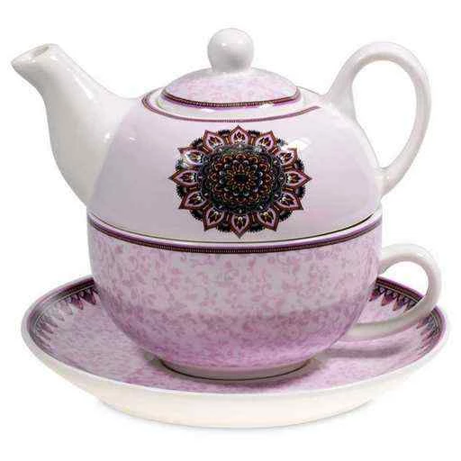 Teiera e Tazza in Porcellana Mandala Viola