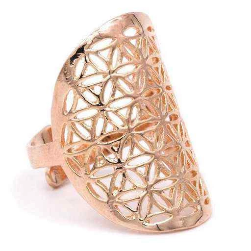 Anello Fiore Della Vita In Ottone Color Oro Rosa -- 3x2 Cm