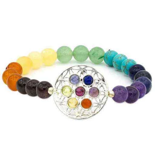 Braccialetto Elastico 7 Chakra Con Fiore Della Vita -- 0,8 C