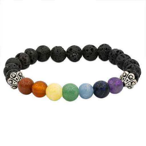 Braccialetto Elastico Dei Chakra Roccia Lavica -- 0,8 Cm