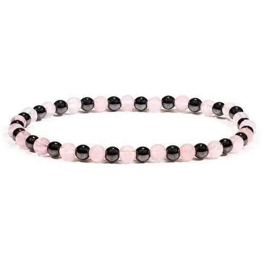 Braccialetto In Quarzo Rosa/Ematite -- 19 Cm
