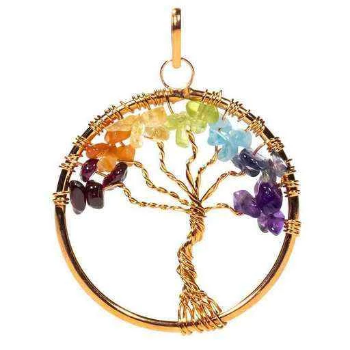 Ciondolo Albero Dei Chakra Ottone Colore Rame -- 4cm