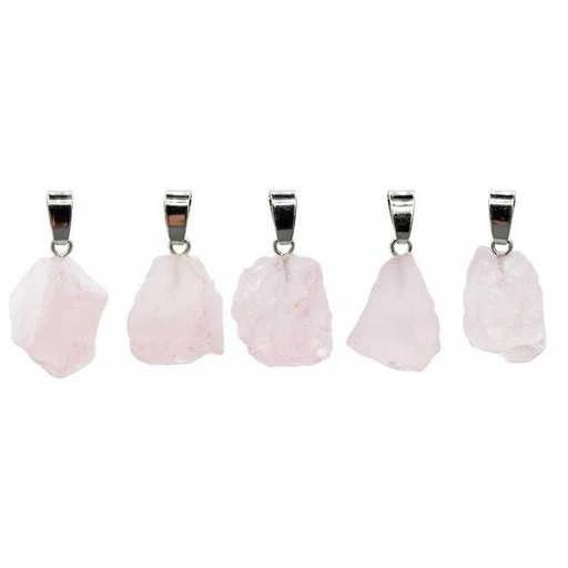 Ciondolo In Quarzo Rosa Grezzo Color Argento