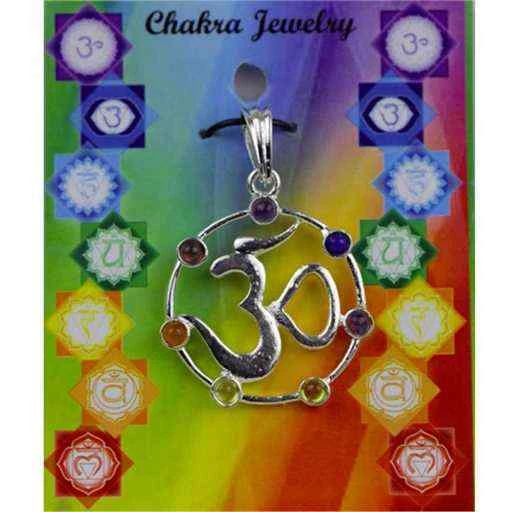Ciondolo Ohm Chakra Ottone Argentato -- 3,5 Cm