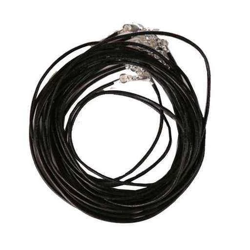 Collanina In Pelle Con Chiusura A Moschettone Nero -- 45 Cm