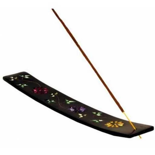 Brucia Bastoncino Incenso Pietra Ollare Con Fiori -- 26x4 Cm