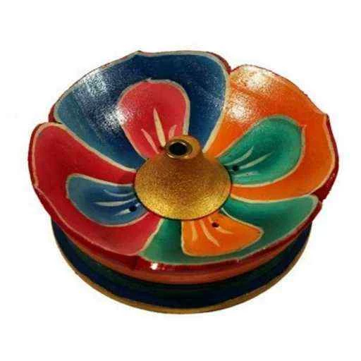 Porta incenso Loto In Legno Colorato -- 9 Cm