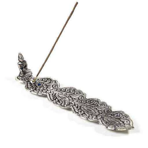 Porta incenso Buddha Foglia Argento -- 25x5,5x5cm;100gr