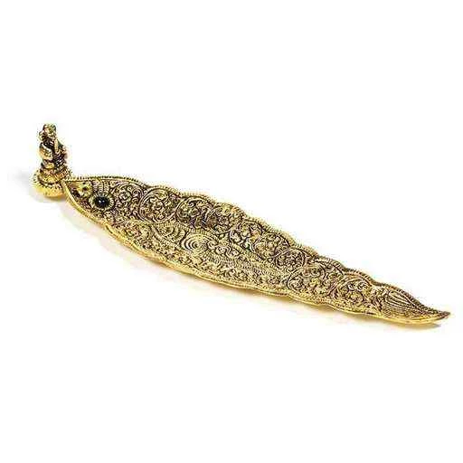Porta incenso Ganesh Foglia Oro -- 22x5,5x4cm