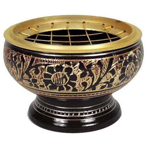 Incensiera Per Carboncini In Ottone Piccolo Marrone -- 6,5x4.5 Cm