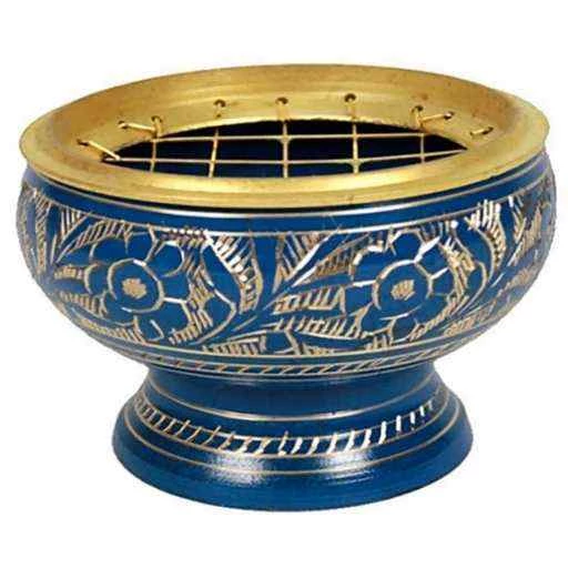 Incensiera Per Carbonella In Ottone Blu -- 6.5x4.5 Cm