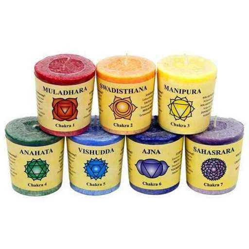 Candele Votive Dei Chakra Confezione Regalo X 7 -- 4,5x4 Cm