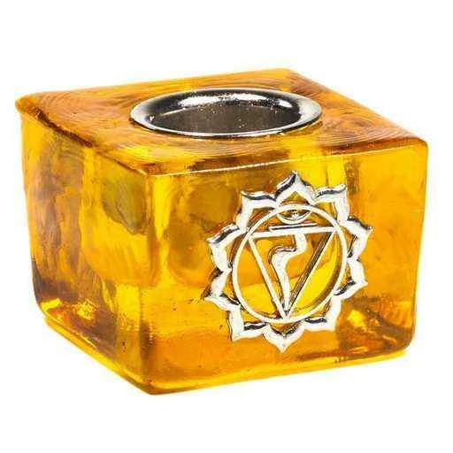 Portacandele Cubo Chakra Del Plesso Solare -- 4,5x4.5x3.5cm