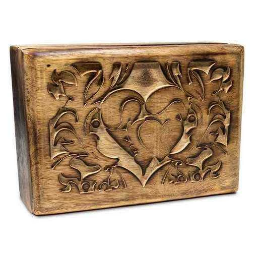 Scatola Per Tarocchi Cuore In Legno Di Mango -- 17x12x6,5cm