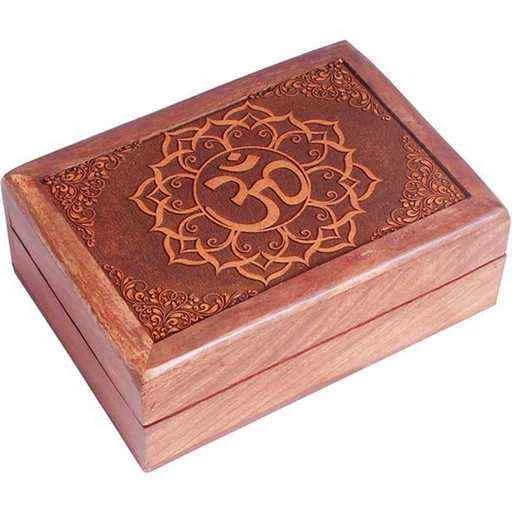 Scatola Tarocchi In Legno Con Om -- 17,5x13x6.5 Cm