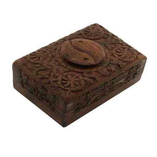 Scatola Tarocchi Yin Yang Legno Intagliato -- 15,5x10x6.5 Cm