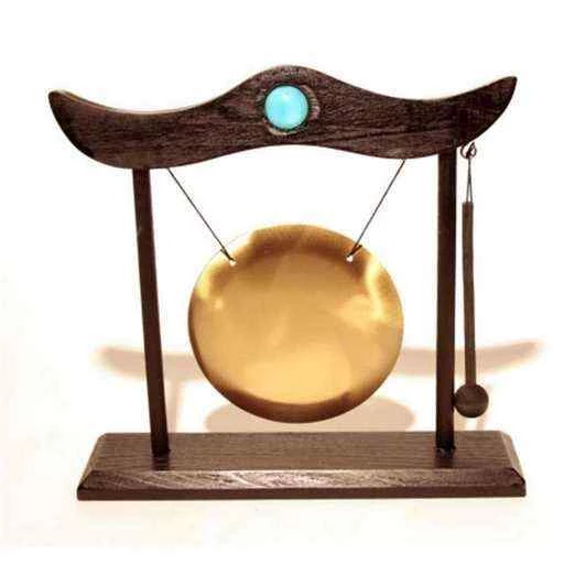 Gong Piccolo Con Struttura In Legno E Battacchio -- 24x22 Cm