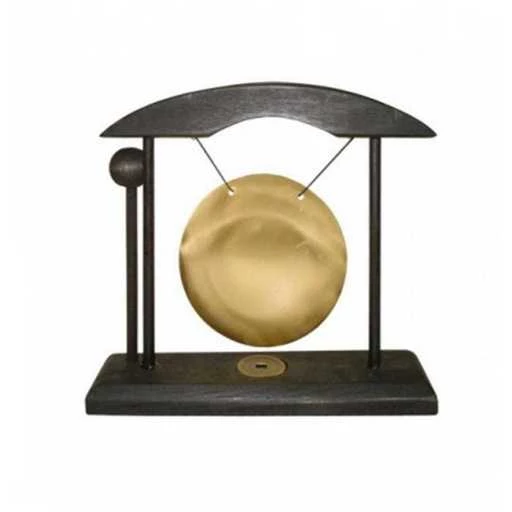 Gong piccolo dorato con cornice in legno nera -- 16x5x16 cm