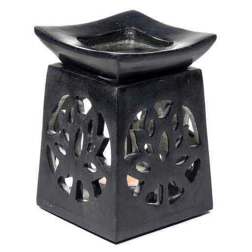 Brucia Essenze Loto In Pietra Ollare Nero -- 11x8 Cm