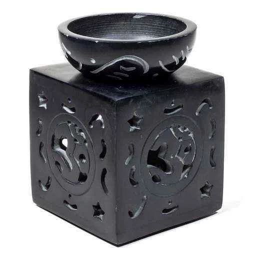 Brucia Essenze Ohm In Pietra Ollare Nero -- 11x8 Cm