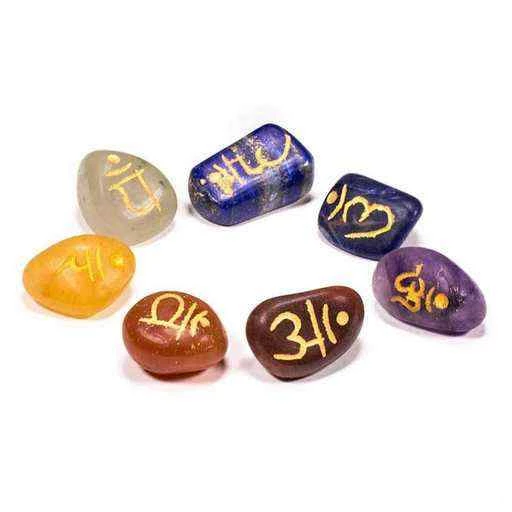 Pietre Incise Simboli Chakra Sanscrito Set Di 7 -- 2,5 Cm