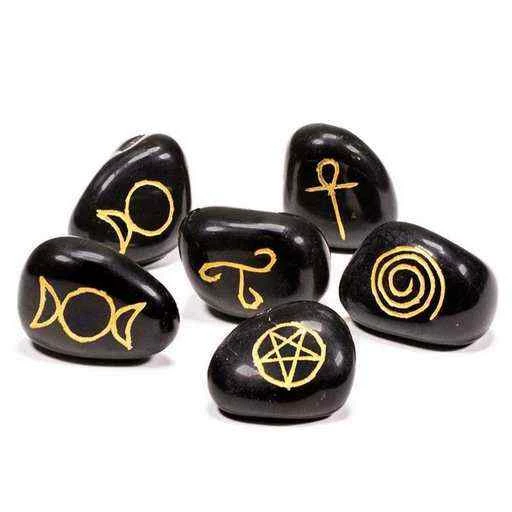 Simboli Wicca Agata Nera Set Di 6 -- 3,3x2.3 Cm