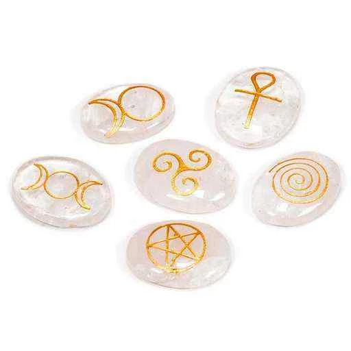 Simboli Wicca Cristallo Di Rocca Set Di 6 -- 3,3x2.3 Cm