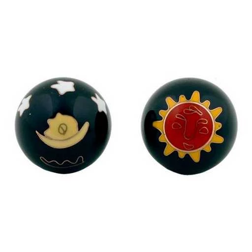 Sfere Qi Gong Sole Luna Rosso/Giallo Su Nero -- 3,5 Cm