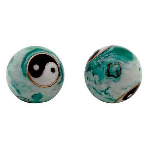 Sfere Qi Gong Yin Yang Bianco/Verde Marmo -- 3,5 Cm