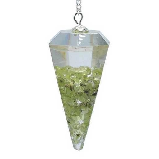 Orgone Pendolo Peridoto Sfaccettato Appuntito -- 11 G; 4 Cm
