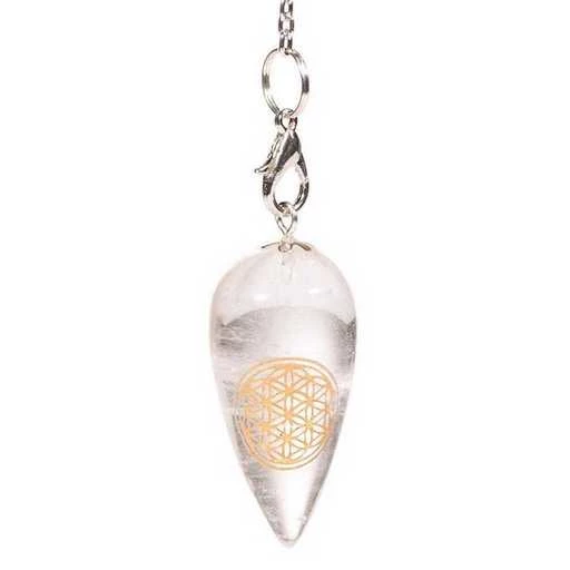 Pendolo Cristallo Di Rocca A Goccia Fiore Della Vita -- 13 G