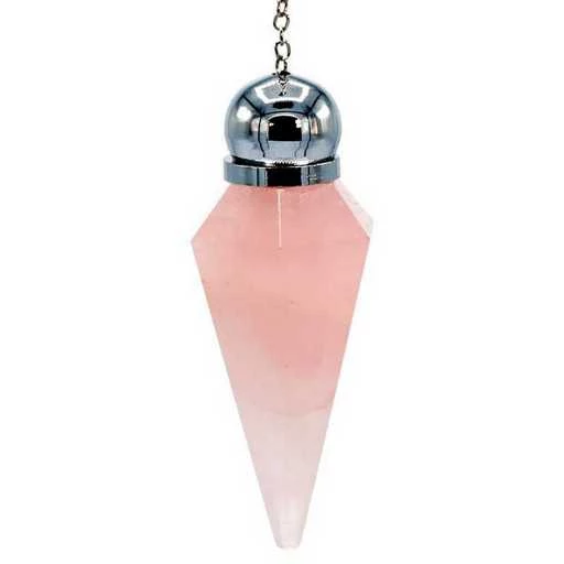 Pendolo In Quarzo Rosa Sfaccettato E Appuntito -- 5,6 Cm