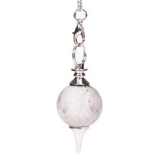 Pendolo Pietra Di Luna Sferico Con Metallo -- 4 Cm