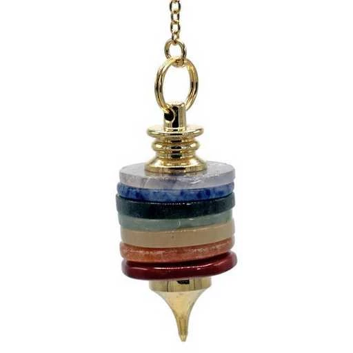 Pendolo Pietre Dure Colori Chakra Grande -- 16 G; 4x1,8 Cm