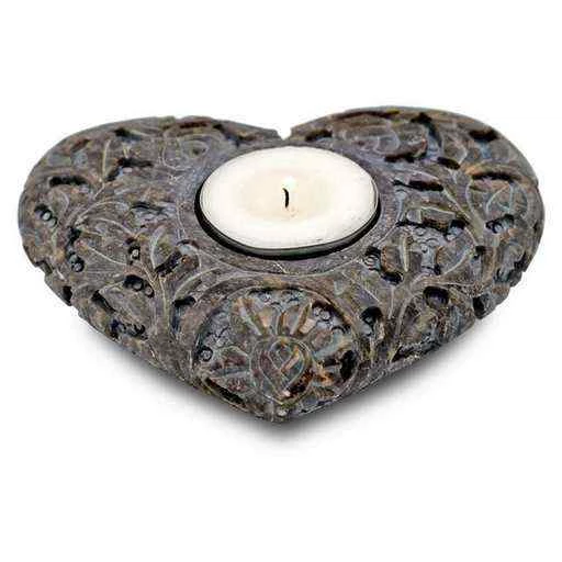 Porta candela/brucia incenso Cuore pietra ollare grigio --