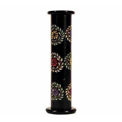 Porta incensi a colonna pietra ollare fiori -- 28x6.5 cm