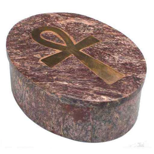 Scatolina Ankh in pietra ollare ovale -- 10.5x8x3.3 cm