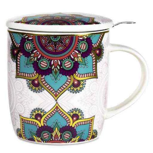 Mug Mandala da tè turchese con infusore
