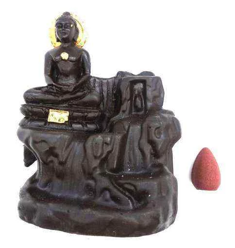 Incensiera in resina con riflusso backflow -- Buddha Meditation -- 10 cm con 10 coni misti