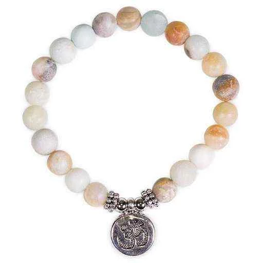 Mala/braccialetto in Amazzonite elastico con Om -- 0.8 cm