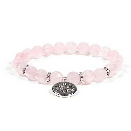 Mala/braccialetto elastico Quarzo rosa con loto