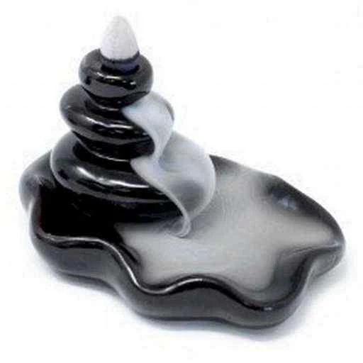 Incensiera in ceramica con riflusso backflow -- Large Pebbles into Pool -- 12x7x6 cm