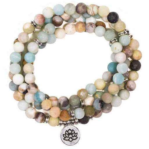 Mala in Amazzonite - elastico - con loto -- 0.8 cm