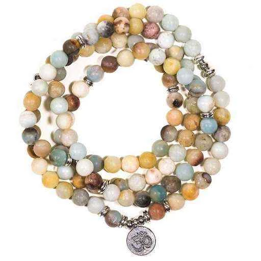 Mala in Amazzonite elastico con Ohm -- 0.8 cm