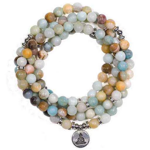 Mala in Amazzonite elastico con Buddha -- 0.8 cm