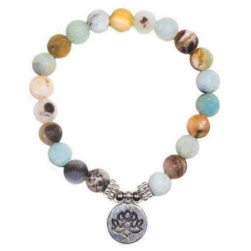 Mala/braccialetto in Amazzonite elastico con Loto -- 0.8 cm