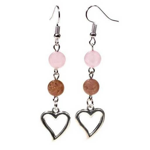 Orecchini Quarzo rosa/Quarzo fragola con cuore -- 8mm