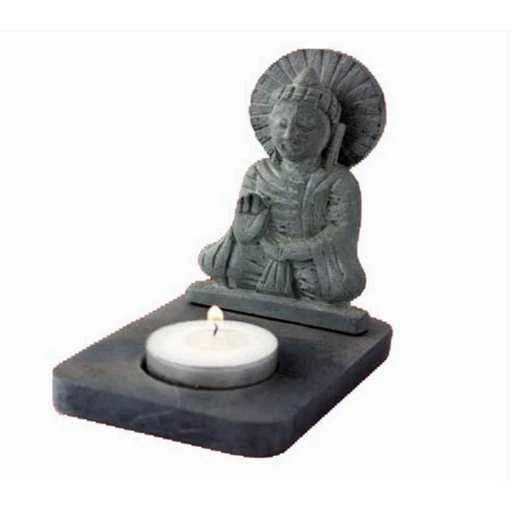 Portalumino in pietra ollare nera Buddha -- 11 cm