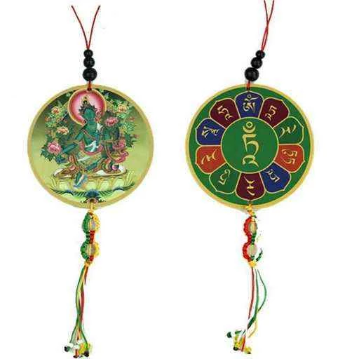 Pendente macchina o finestre Tara verde e dorje -- 8x36 cm