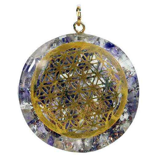 Orgonite ciondolo Fiore della Vita Ametista/Cristallo rocca